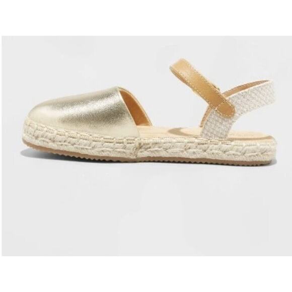 Girls' Luna Espadrille Sandals Gold Metallic Shiny Flats Cat & Jack Size Size 5 - Picture 1 of 3